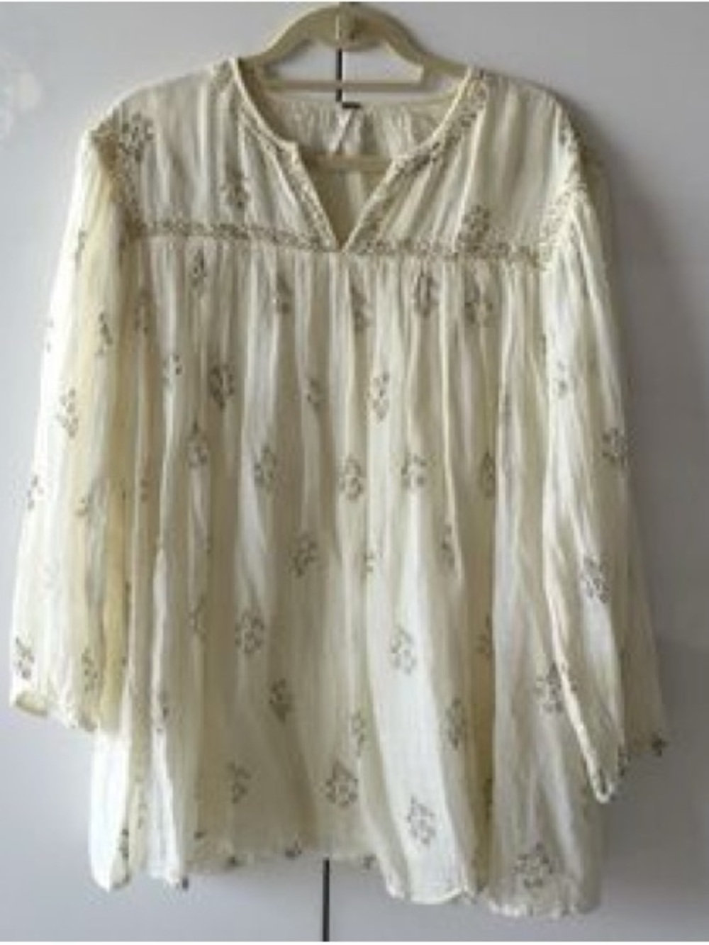 Free People Cream Embroidered Peasant Tunic